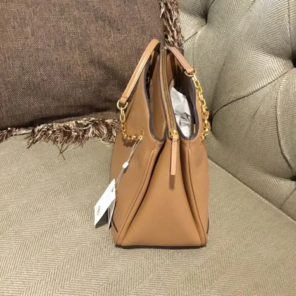 TORY BURCH EVE BROWN LEATHER TOTE